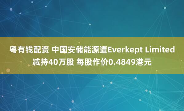 粤有钱配资 中国安储能源遭Everkept Limited减持40万股 每股作价0.4849港元